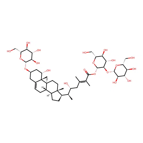 Ergosta-5,24-dien-26-oic acid, 3-(beta-D-glucopyranosyloxy)-1,22-dihydroxy-, 2-O-beta-D-glucopyranosyl-beta-D-glucopyranosyl ester, (1alpha,3beta,22R,24E)- structure