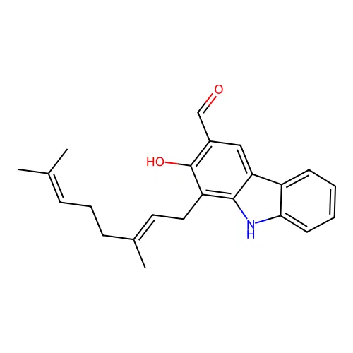 1-[(2E)-3,7-Dimethyl-2,6-octadien-1-yl]-2-hydroxy-9H-carbazole-3-carboxaldehyde structure