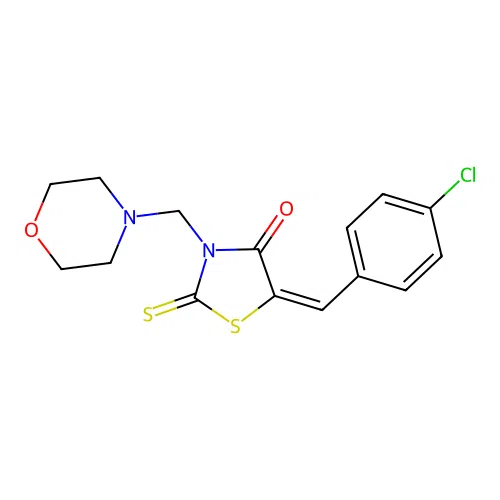 (E)-5-(4-chlorobenzylidene)-3-(morpholinomethyl)-2-thioxothiazolidin-4-one structure