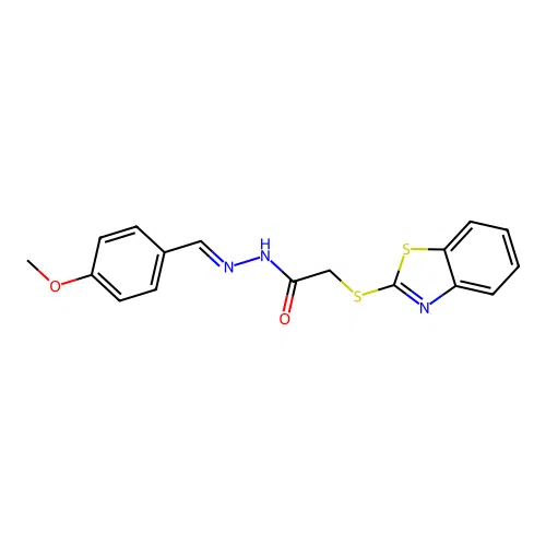 Acetic acid, (2-benzothiazolylthio)-, ((4-methoxyphenyl)methylene)hydrazide structure