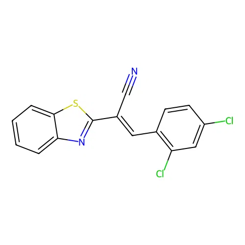 (2E)-2-(1,3-benzothiazol-2-yl)-3-(2,4-dichlorophenyl)prop-2-enenitrile structure