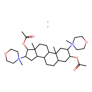 3,17-Bis(acetyloxy)-2,16-bis(4-methylmorpholin-4-ium-4-yl)androstane diiodide structure