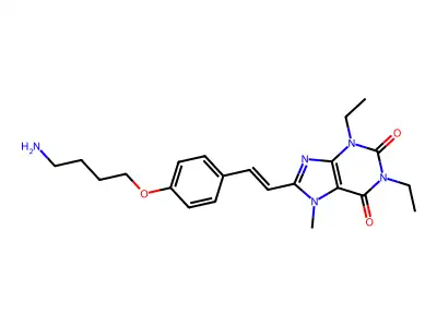 8-[2-[4-(4-Aminobutoxy)phenyl]ethenyl]-1,3-diethyl-7-methylpurine-2,6-dione structure