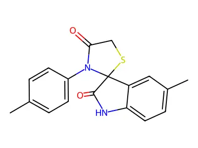 5'-methyl-3-(4-methylphenyl)spiro[1,3-thiazolidine-2,3'-1H-indole]-2',4-dione structure