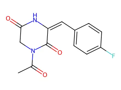 1-Acetyl-3-[(4-fluorophenyl)methylidene]piperazine-2,5-dione structure
