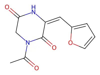 1-Acetyl-3-(2-furylmethylene)tetrahydropyrazine-2,5-dione structure