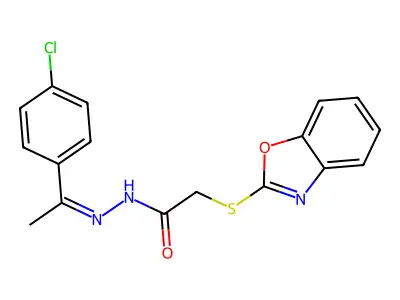 2-(1,3-benzoxazol-2-ylsulfanyl)-N'-[(1E)-1-(4-chlorophenyl)ethylidene]acetohydrazide structure