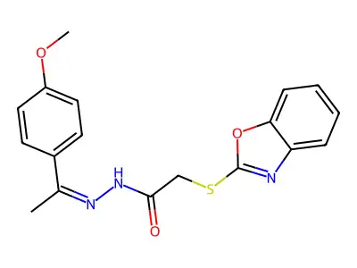 (E)-2-(benzo[d]oxazol-2-ylthio)-N'-(1-(4-methoxyphenyl)ethylidene)acetohydrazide structure