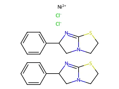 Nickel, dichlorobis(2,3,5,6-tetrahydro-6-phenylimidazo(2,1-b)thiazole-N(sup 7)-, (T-4-(S),(S))- structure