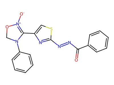 4-(2-(2-Benzoylhydrazino)-4-thiazolyl)-5-hydroxy-3-phenyl-1,2,3-oxadiazolium inner salt structure