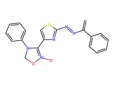 Acetophenone hydrazone of 4-(2-hydrazino-4-thiazolyl)-3-phenylsydnone structure