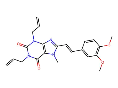 8-[2-(2-chloro-3,4-dimethoxyphenyl)ethenyl]-1,3-dimethyl-7H-purine-2,6-dione structure
