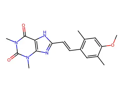 8-[2-(4-methoxy-2,5-dimethylphenyl)ethenyl]-1,3-dimethyl-7H-purine-2,6-dione structure