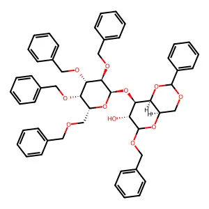 2-phenyl-6-phenylmethoxy-8-[3,4,5-tris(phenylmethoxy)-6-(phenylmethoxymethyl)oxan-2-yl]oxy-4,4a,6,7,8,8a-hexahydropyrano[3,2-d][1,3]dioxin-7-ol structure
