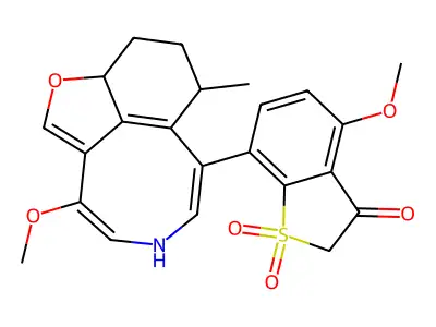 Benzo(b)thiophen-3(2H)-one, 4-methoxy-7-(10-methoxy-5-methyl-4,5,6,7-tetrahydro-3H-furo(4,3,2-fg)(3)benzazocin-6-yl)-, 1,1-dioxide structure