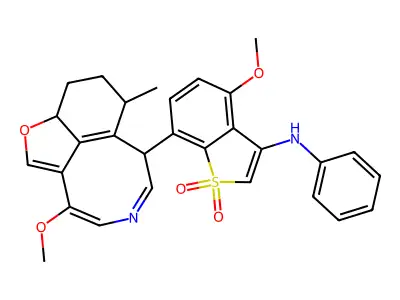 Benzo(b)thiophen-3-amine, 4-methoxy-7-(10-methoxy-5-methyl-4,5,6,7-tetrahydro-3H-furo(4,3,2-fg)(3)benzazocin-6-yl)-N-phenyl-, 1,1-dioxide structure