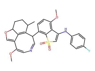 Benzo(b)thiophen-3-amine, N-(4-fluorophenyl)-4-methoxy-7-(10-methoxy-5-methyl-4,5,6,7-tetrahydro-3H-furo(4,3,2-fg)(3)benzazocin-6-yl)-, 1,1-dioxide structure