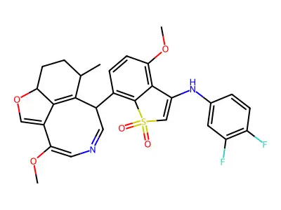 Benzo(b)thiophen-3-amine, N-(3,4-difluorophenyl)-4-methoxy-7-(10-methoxy-5-methyl-4,5,6,7-tetrahydro-3H-furo(4,3,2-fg)(3)benzazocin-6-yl)-, 1,1-dioxide structure