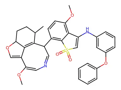 Benzo(b)thiophen-3-amine, 4-methoxy-7-(10-methoxy-5-methyl-4,5,6,7-tetrahydro-3H-furo(4,3,2-fg)(3)benzazocin-6-yl)-N-(3-phenoxyphenyl)-, 1,1-dioxide structure