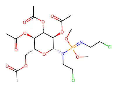 Phosphoramidimidic acid, N,N-bis(2-chloroethyl)-N'-(2,3,4,6-tetra-O-acetyl-beta-D-glucopyranosyl)-, dimethyl ester structure