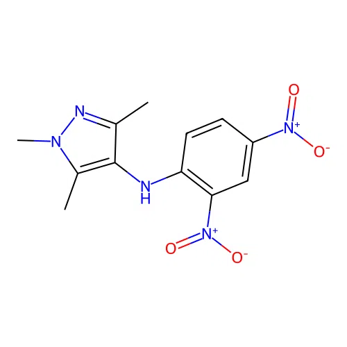 N-(2,4-dinitrophenyl)-1,3,5-trimethyl-1H-pyrazol-4-amine structure