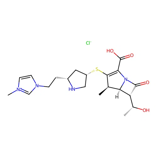 1H-Imidazolium, 1-(2-((2R,4S)-4-(((4R,5S,6S)-2-carboxy-6-((1R)-1-hydroxyethyl)-4-methyl-7-oxo-1-azabicyclo(3.2.0)hept-2-en-3-yl)thio)-2-pyrrolidinyl)ethyl)-3-methyl-, chloride structure