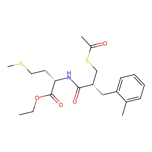 Ethyl ((R)-3-(acetylthio)-2-(2-methylbenzyl)propanoyl)-L-methioninate structure