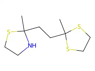 Thiazolidine, 2-methyl-2-(2-(2-methyl-1,3-dithiolan-2-yl)ethyl)- structure