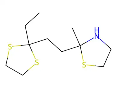Thiazolidine, 2-(2-(2-ethyl-1,3-dithiolan-2-yl)ethyl)-2-methyl- structure