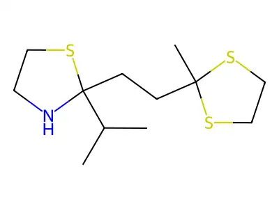 Thiazolidine, 2-(2-(2-methyl-1,3-dithiolan-2-yl)ethyl)-2-(1-methylethyl)- structure