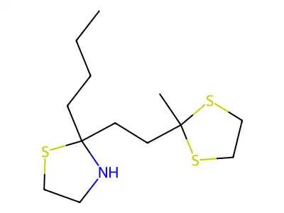 Thiazolidine, 2-butyl-2-(2-(2-methyl-1,3-dithiolan-2-yl)ethyl)- structure