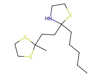 Thiazolidine, 2-(2-(2-methyl-1,3-dithiolan-2-yl)ethyl)-2-pentyl- structure