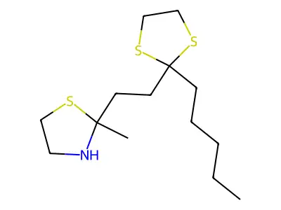 Thiazolidine, 2-methyl-2-(2-(2-pentyl-1,3-dithiolan-2-yl)ethyl)- structure