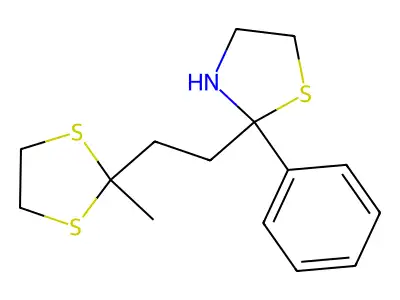 Thiazolidine, 2-(2-(2-methyl-1,3-dithiolan-2-yl)ethyl)-2-phenyl- structure