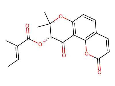 (8,8-dimethyl-2,10-dioxo-9H-pyrano[2,3-f]chromen-9-yl) (E)-2-methylbut-2-enoate structure