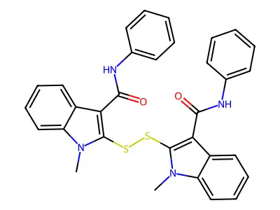 2,2-dithiobis(1-methyl-N-phenyl-1H-indole-3-carboxamide) structure