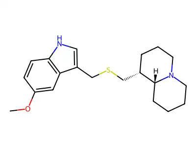 (1R-trans)-Octahydro-1-((((5-methoxy-1H-indol-3-yl)methyl)thio)methyl)-2H-quinolizine structure
