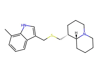 2H-Quinolizine, octahydro-1-((((7-methyl-1H-indol-3-yl)methyl)thio)methyl)-, (1R-trans)- structure