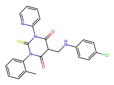 4,6(1H,5H)-Pyrimidinedione, dihydro-5-(((4-chlorophenyl)amino)methyl)-1-(2-methylphenyl)-3-(2-pyridinyl)-2-thioxo- structure