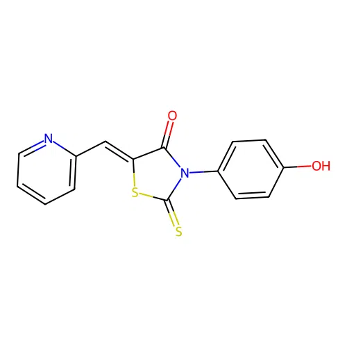 (5Z)-3-(4-hydroxyphenyl)-5-(pyridin-2-ylmethylidene)-2-sulfanylidene-1,3-thiazolidin-4-one structure