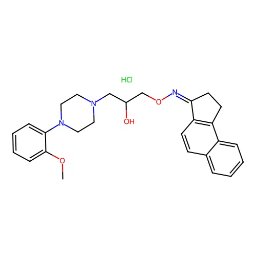 3H-Benz(e)inden-3-one, 1,2-dihydro-, O-(2-hydroxy-3-(4-(2-methoxyphenyl)-1-piperazinyl)propyl)oxime, monohydrochloride structure