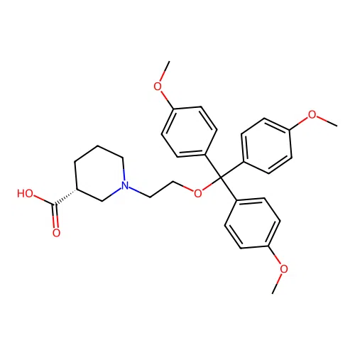 (3R)-1-{2-[tris(4-methoxyphenyl)methoxy]ethyl}piperidine-3-carboxylic acid structure