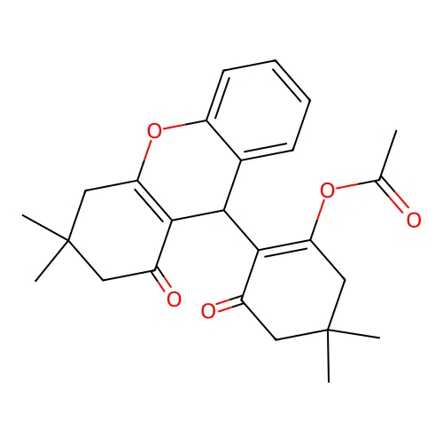 2-(3,3-dimethyl-1-oxo-2,3,4,9-tetrahydro-1H-xanthen-9-yl)-5,5-dimethyl-3-oxocyclohex-1-en-1-yl acetate structure