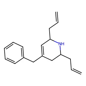 (2S,6S)-4-benzyl-2,6-bis(prop-2-enyl)-1,2,3,6-tetrahydropyridine structure
