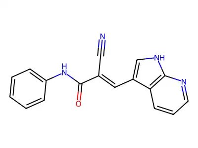 (E)-2-cyano-N-phenyl-3-(1H-pyrrolo[2,3-b]pyridin-3-yl)prop-2-enamide structure