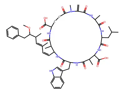 15-(1H-indol-3-ylmethyl)-18-(6-methoxy-3,5-dimethyl-7-phenylhepta-1,3-dienyl)-1,5,12,19-tetramethyl-2-methylidene-8-(2-methylpropyl)-3,6,9,13,16,20,25-heptaoxo-1,4,7,10,14,17,21-heptazacyclopentacosane-11,22-dicarboxylic acid structure