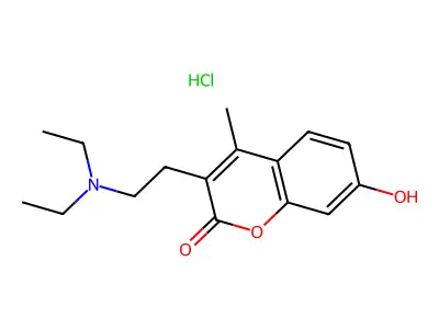 3-[2-(diethylamino)ethyl]-7-hydroxy-4-methyl-2H-1-benzopyran-2-one hydrochloride structure