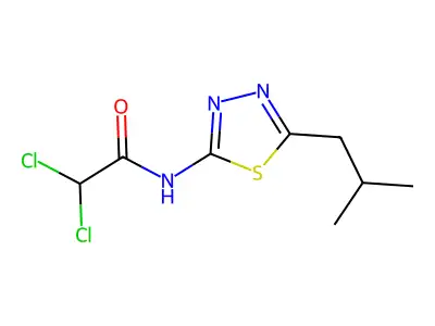 2,2-dichloro-N-[5-(2-methylpropyl)-1,3,4-thiadiazol-2-yl]acetamide structure