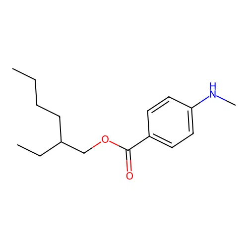 Benzoic acid, 4-(methylamino)-, 2-ethylhexyl ester structure