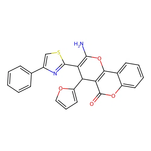 2-Amino-4-furan-2-yl-3-(4-phenyl-thiazol-2-yl)-4H-pyrano[3,2-c]chromen-5-one structure